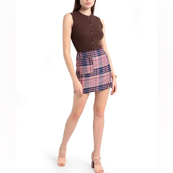 Women's Topshop Petite Check Mini-Skirt with Pocket in Purple/Pink Size 4 - Picture 12 of 14